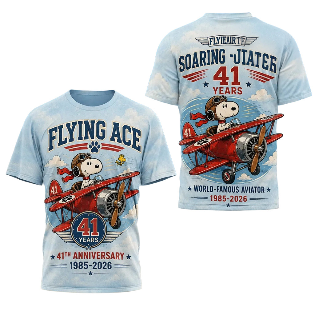Snoopy Flying Ace 41st Anniversary 1985-2026 Retro Aviator T-Shirt Father's Day Gifts For Son