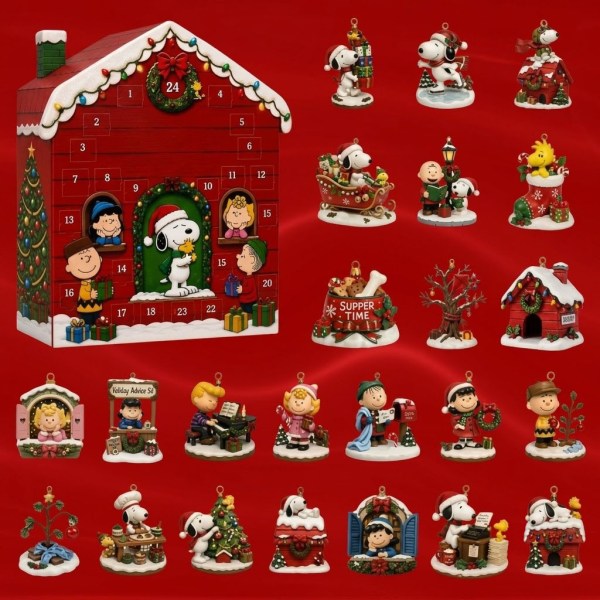 Snoopy Friends Christmas Advent Calendar 24 Flat Peanuts Character Tree Ornaments Decor - Image 2
