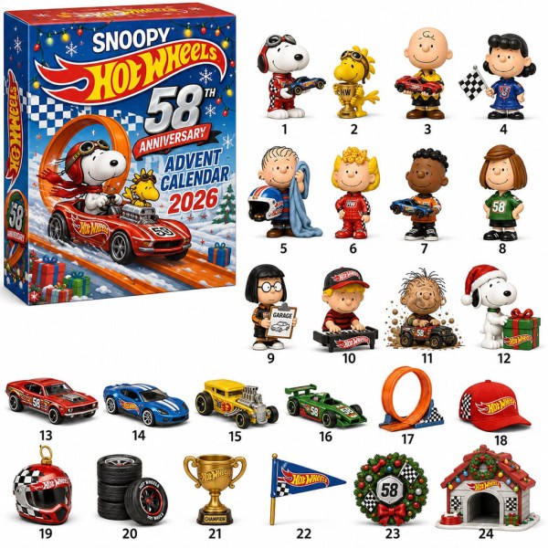 Snoopy Hot Wheels 58th Anniversary 2026 Advent Calendar Snoopy Merch Christmas Gifts Ideas - Image 2