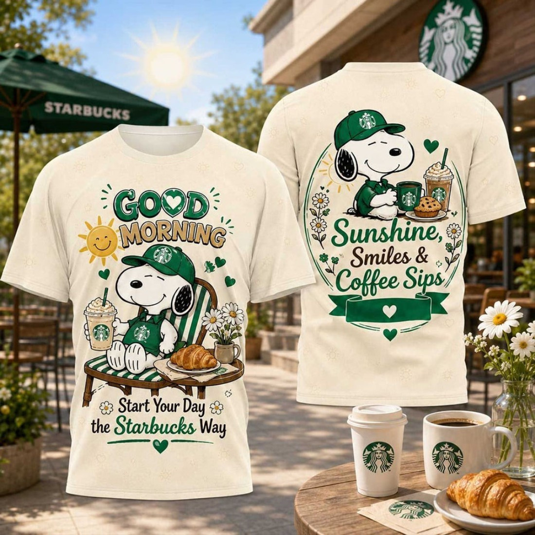 Snoopy Starbucks Green Cap Coffee Tray Shirt Coffee Lover Clothing Gift For Besties