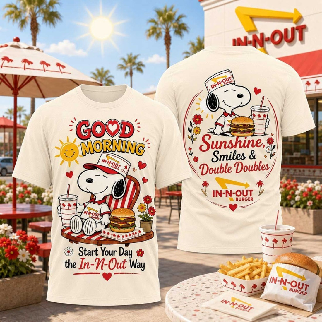 Snoopy X In-N-Out Burger Sunshine Double Double Retro Cartoon T-Shirt Best Gift For Brothers