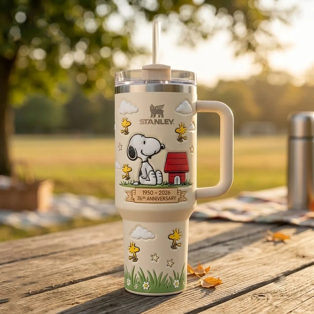 Snoopy x Stanley 76th Anniversary Cream Tumbler Cute Snoopy Cup Gifts For Besties