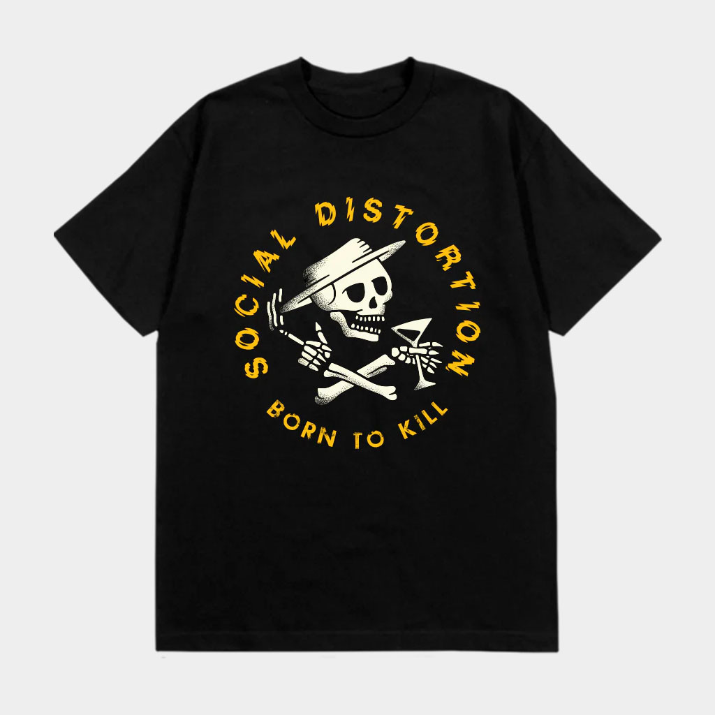 Social Distortion Merch Born To Kill Crossed Skelly Emblem T-Shirt Gifts For Rock Enthusiasts