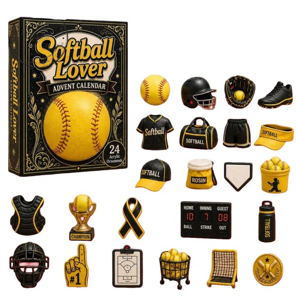 Softball Lover Advent Calendar 24 Flat Acrylic Christmas Tree Ornaments For Softball Players - Image 2