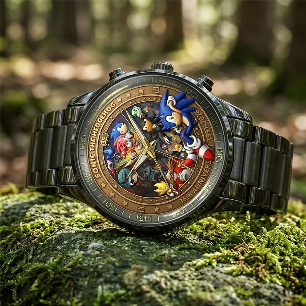 Sonic the Hedgehog 35th Anniversary Black Stainless Steel Watch Cool Gifts For Fathers