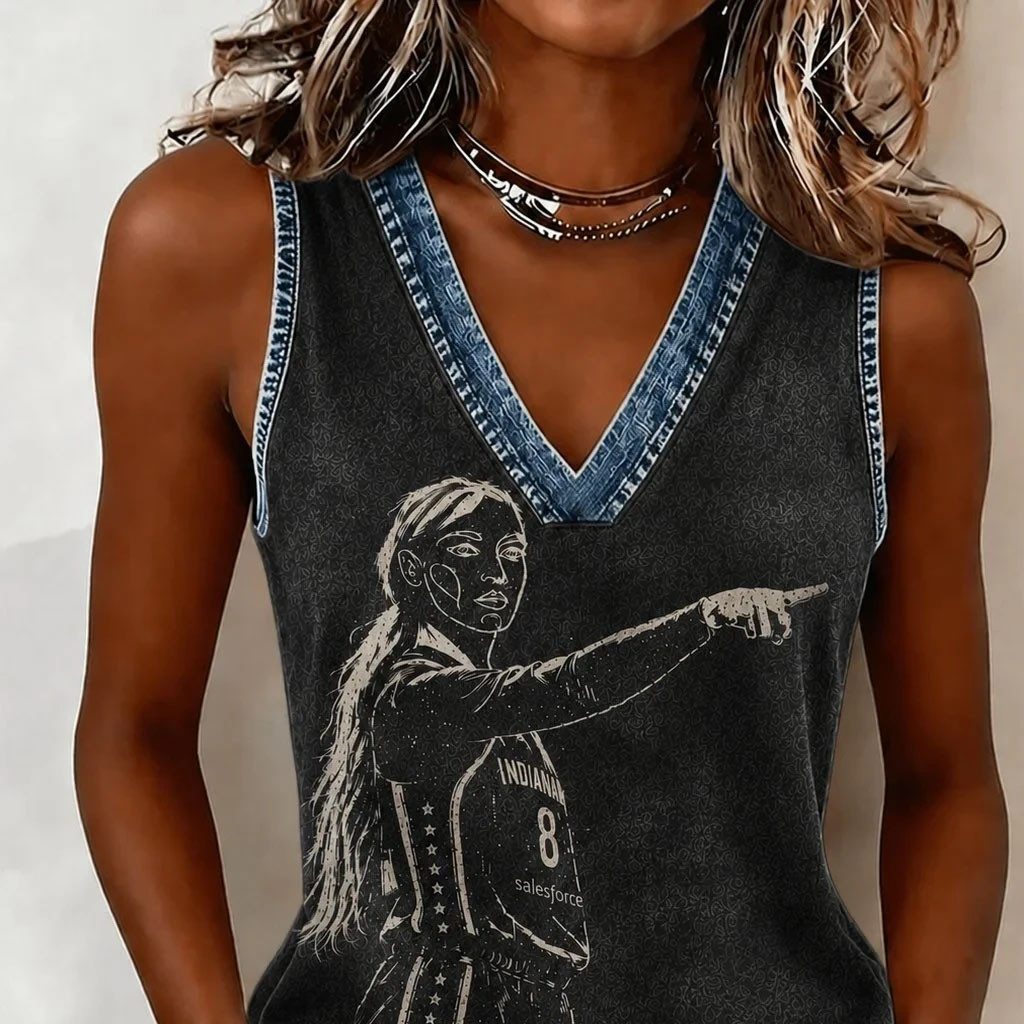 Sophie Cunningham Pointing Sleeveless V-Neck Tank #8 Indiana Fever Merch Gifts For Basketball Fan
