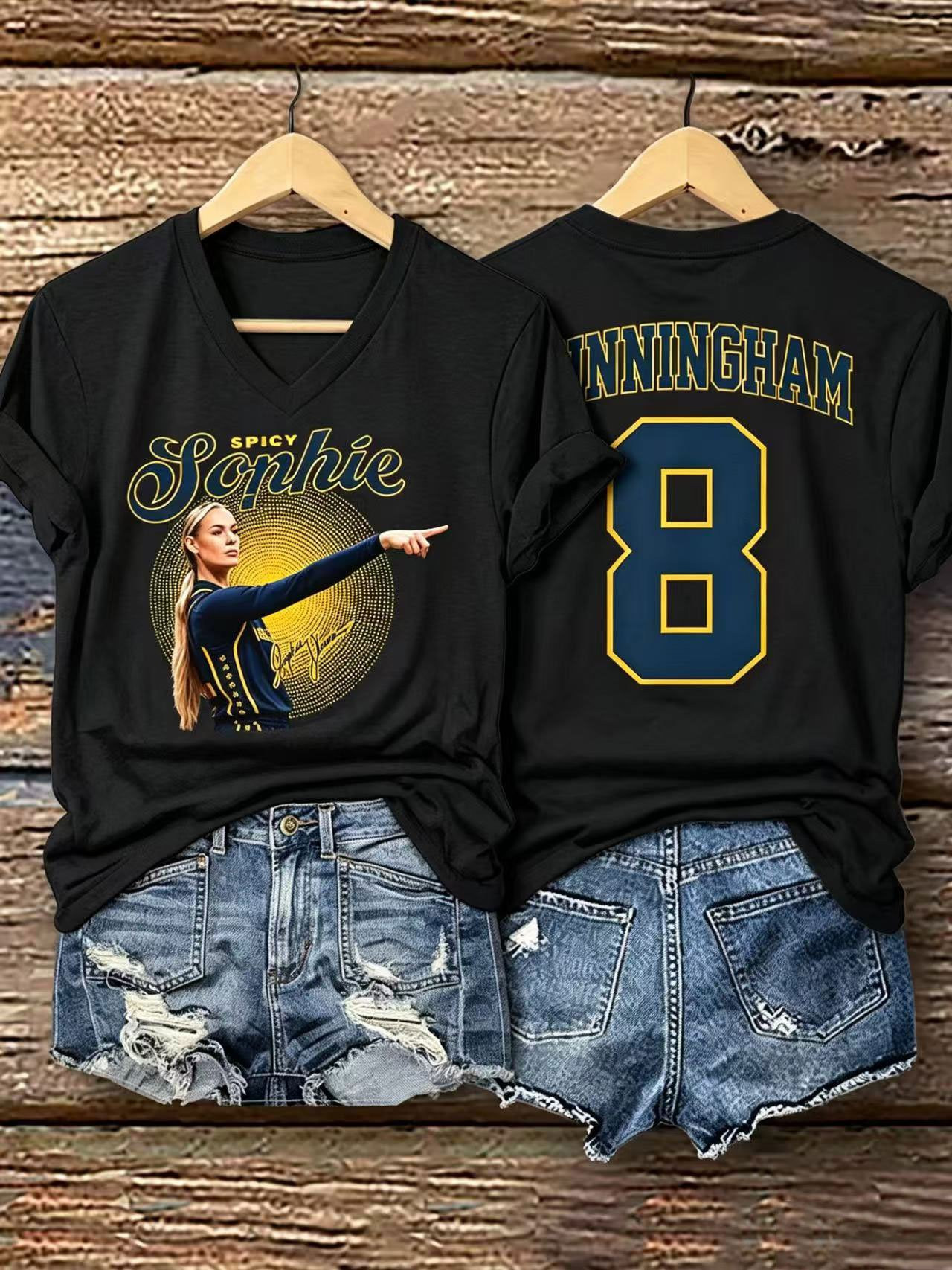 Sophie Cunningham Pointing V-Neck Shirt #8 Sophie Cunningham Merch Basketball Fan Gift Ideas