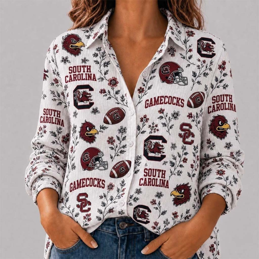 South Carolina Gamecocks College Spirit Blossoms Long Sleeve Button Up Shirt Gamecocks Merch