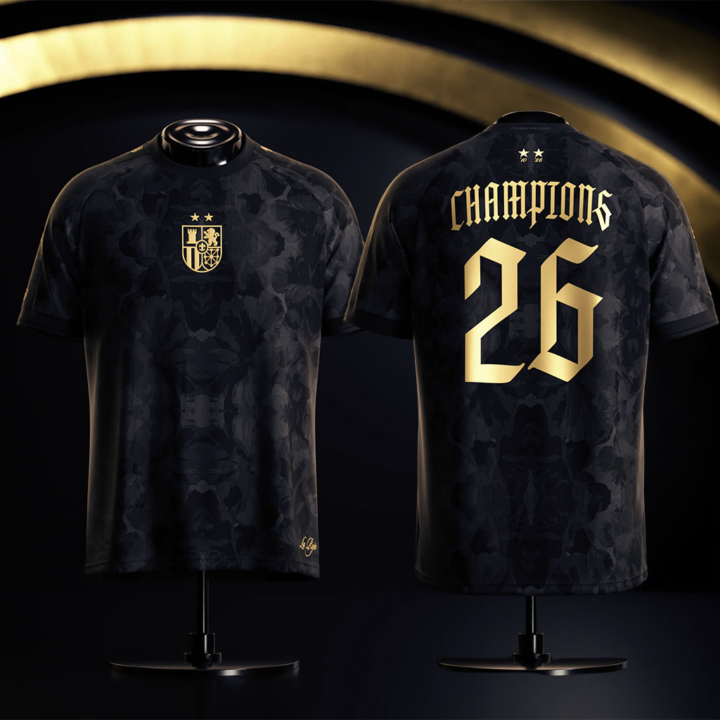 Spain 2026 World Cup Champions Merch Spain World Cup Champions Jersey Black Football Fan Apparel