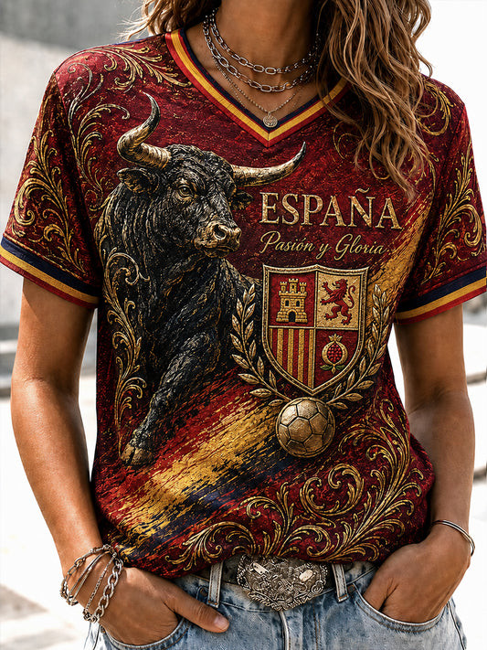 Spain 2026 World Cup V-Neck Shirt Espana Pasion Y Gloria FIFA Merch Gifts For Football Lovers
