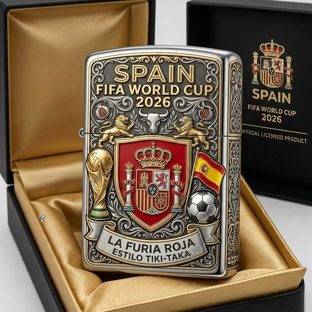 Spain FIFA World Cup 2026 Zippo Lighter Case Spain Team Merchandise Gift For Football Lover