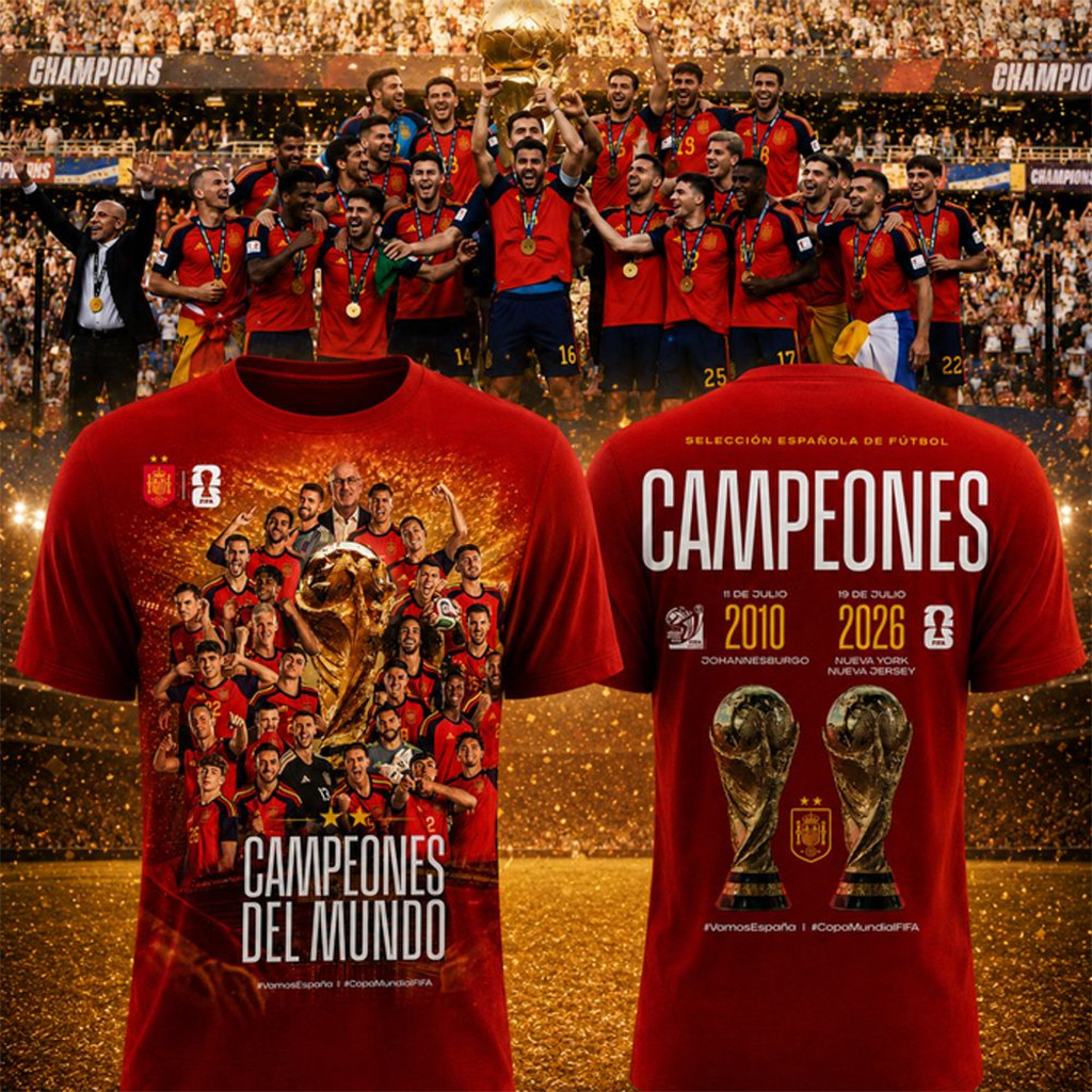 Spain Soccer World Champions 2026 T-Shirt Campeones Del Mundo Shirt Spain 2-Star WC Champions