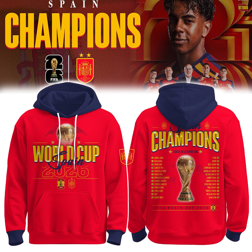 Spain Team World Cup Champions 2026 Hoodie Red Spain Football WC 26 Merch Gifts For Fans