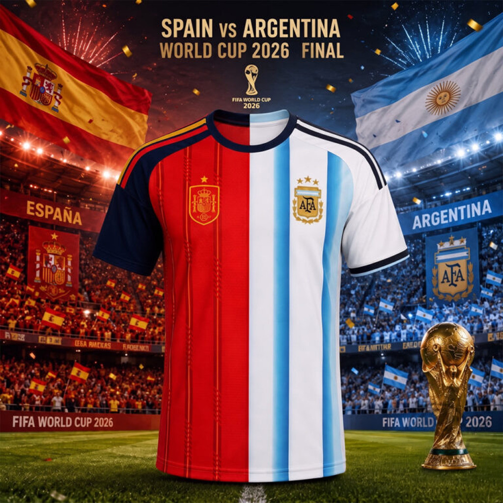 Spain Vs Argentina World Cup 2026 Final Split Jersey FIFA World Cup Merch Gifts For Husband
