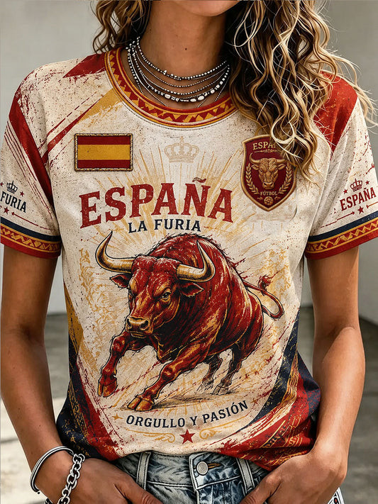 Spain World Cup 2026 Merch Bull Mascot T-Shirt Espana La Furia Tee Soccer Fan Gear Gift For Her