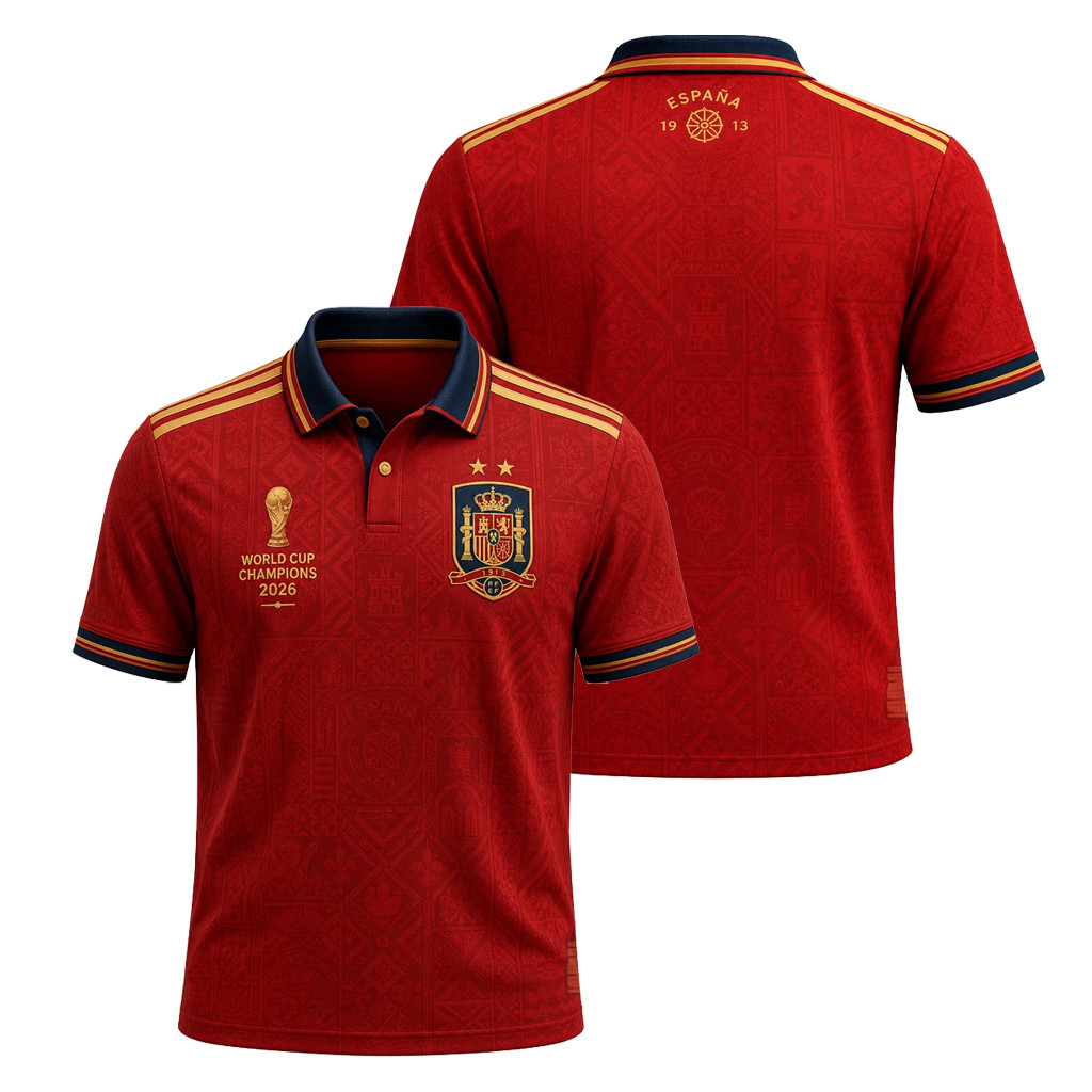 Spain World Cup Champions 2026 Polo Shirt Spain World Champions Merch Football Fan Gear Men's