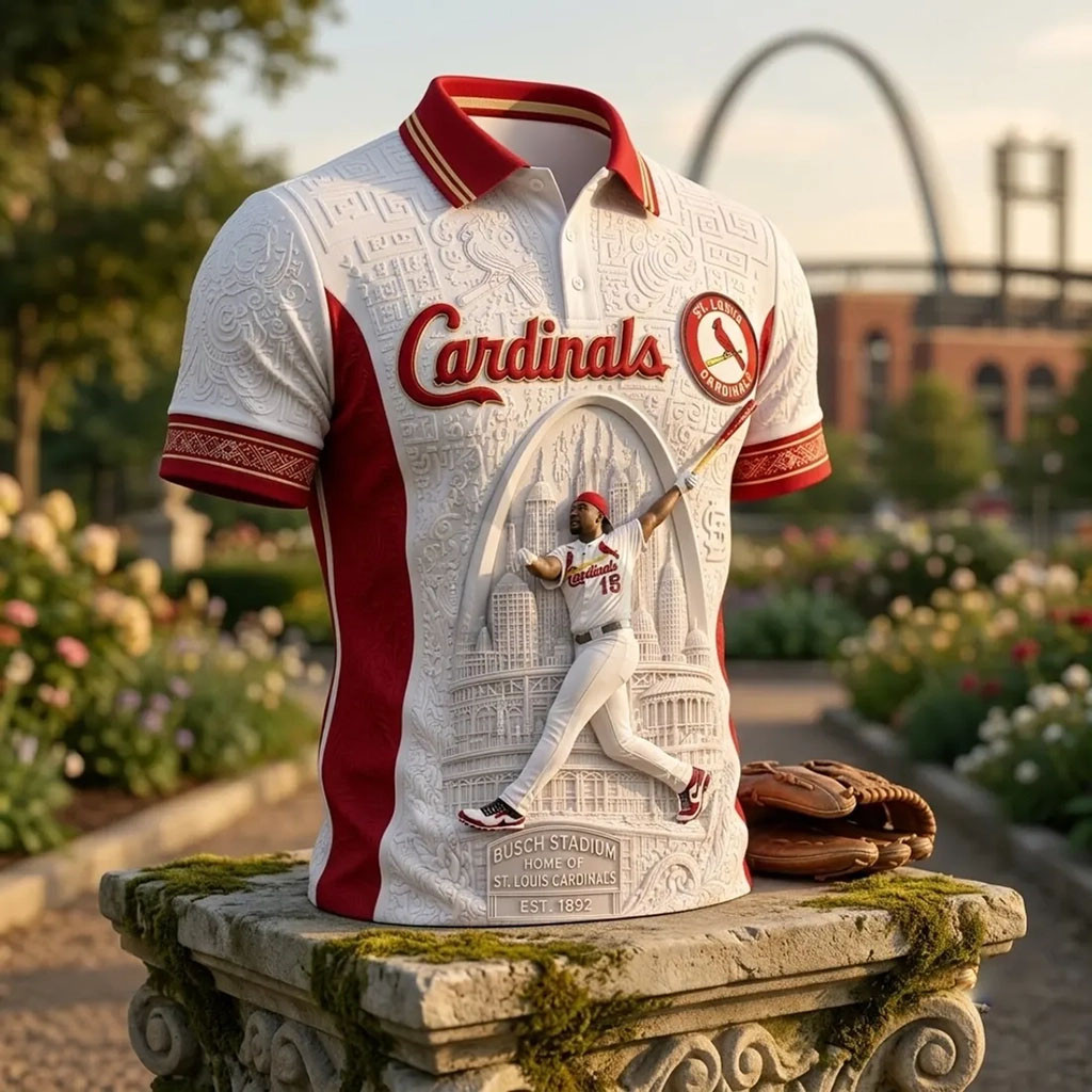St Louis Cardinals Busch Stadium White Polo Shirt Cardinals Merch Best Gifts For Him