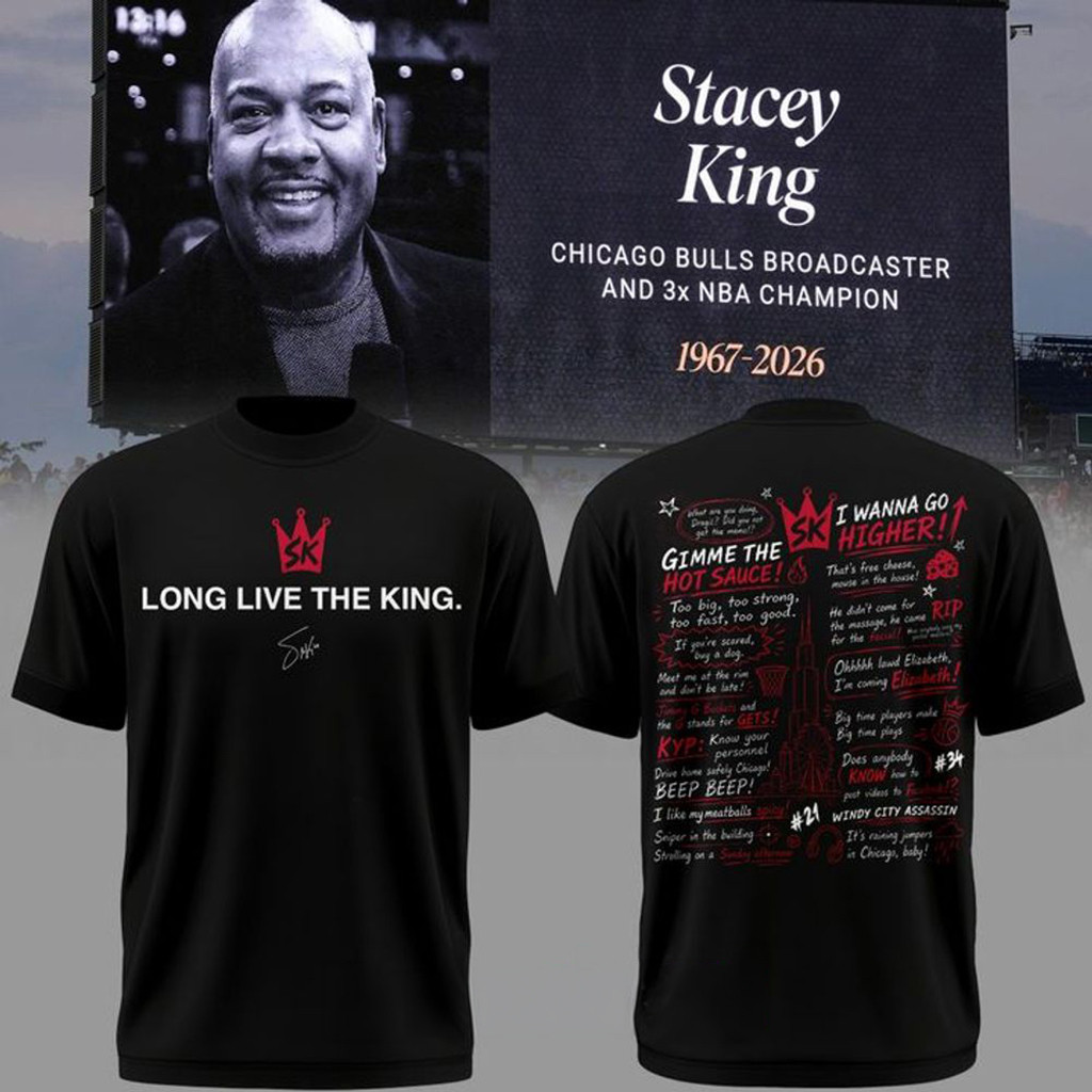 Stacey King Chicago Bulls Long Live The King T-Shirt Black RIP Stacey King Memorial Merch