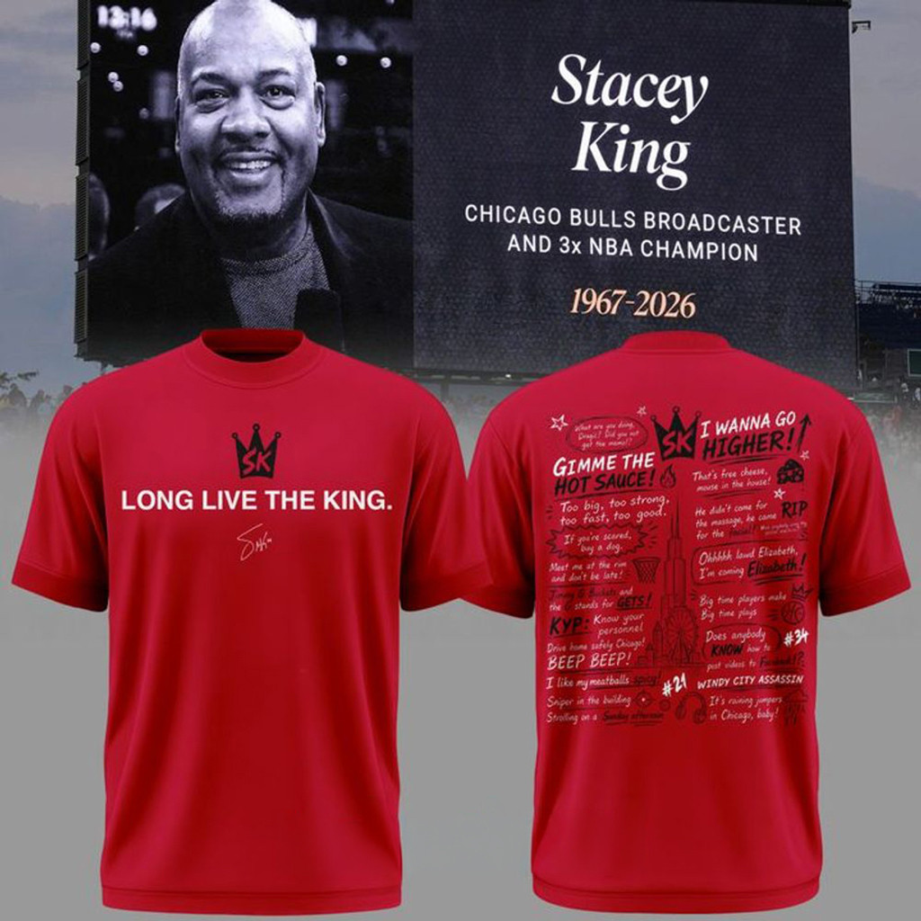 Stacey King Chicago Bulls Long Live The King T-Shirt RIP Stacey King Memorial Merch Red