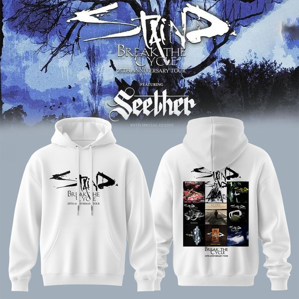 Staind Break The Cycle 25th Anniversary Tour 2026 Hoodie Staind Band Merch White Gifts For Fans