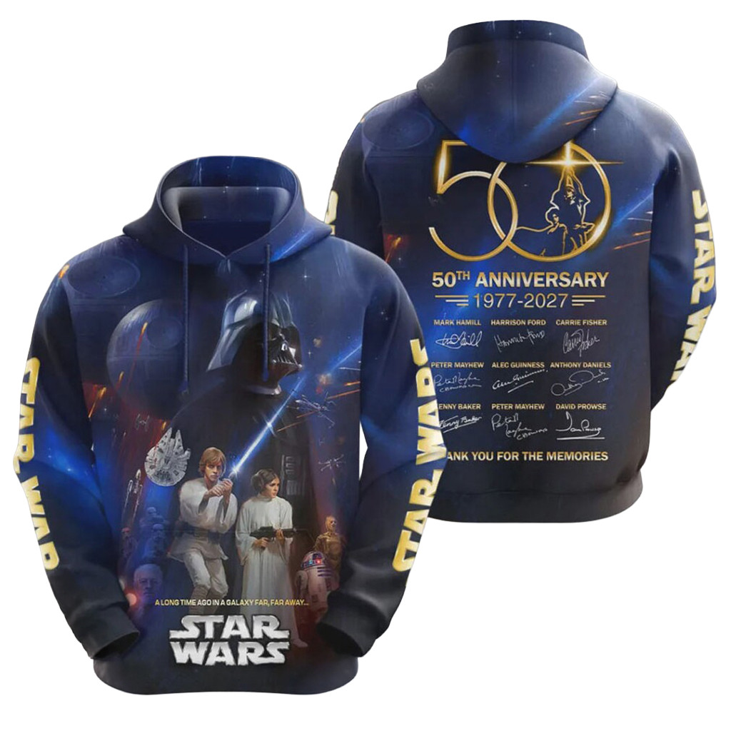 Star Wars 50th Anniversary 1977 2027 Cast Signature Galactic Tribute Hoodie Star Wars Fan Gifts