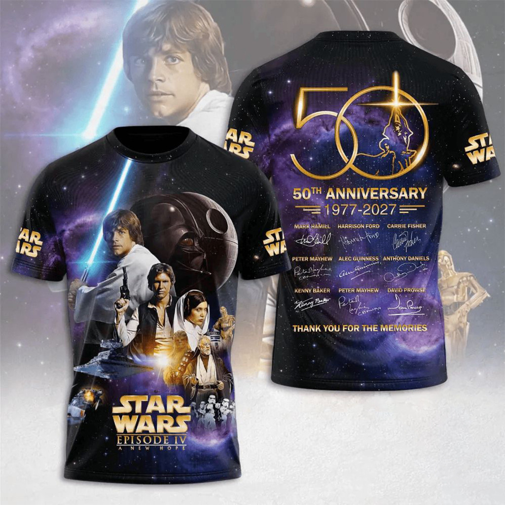 Star Wars 50th Anniversary 1977-2027 Signatures T-Shirt Star Wars Merch Gifts For Fans