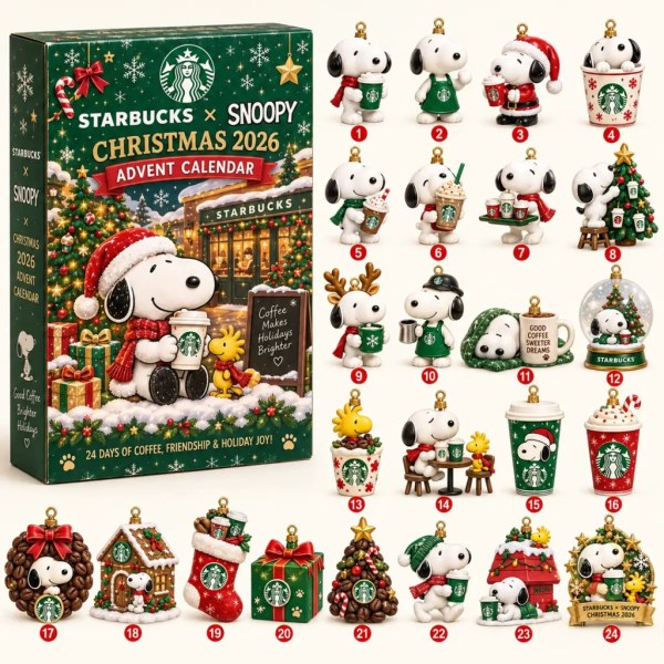 Starbucks Snoopy Christmas Advent Calendar Xmas Ornaments Snoopy Merch Coffee Lover Gifts - Image 2