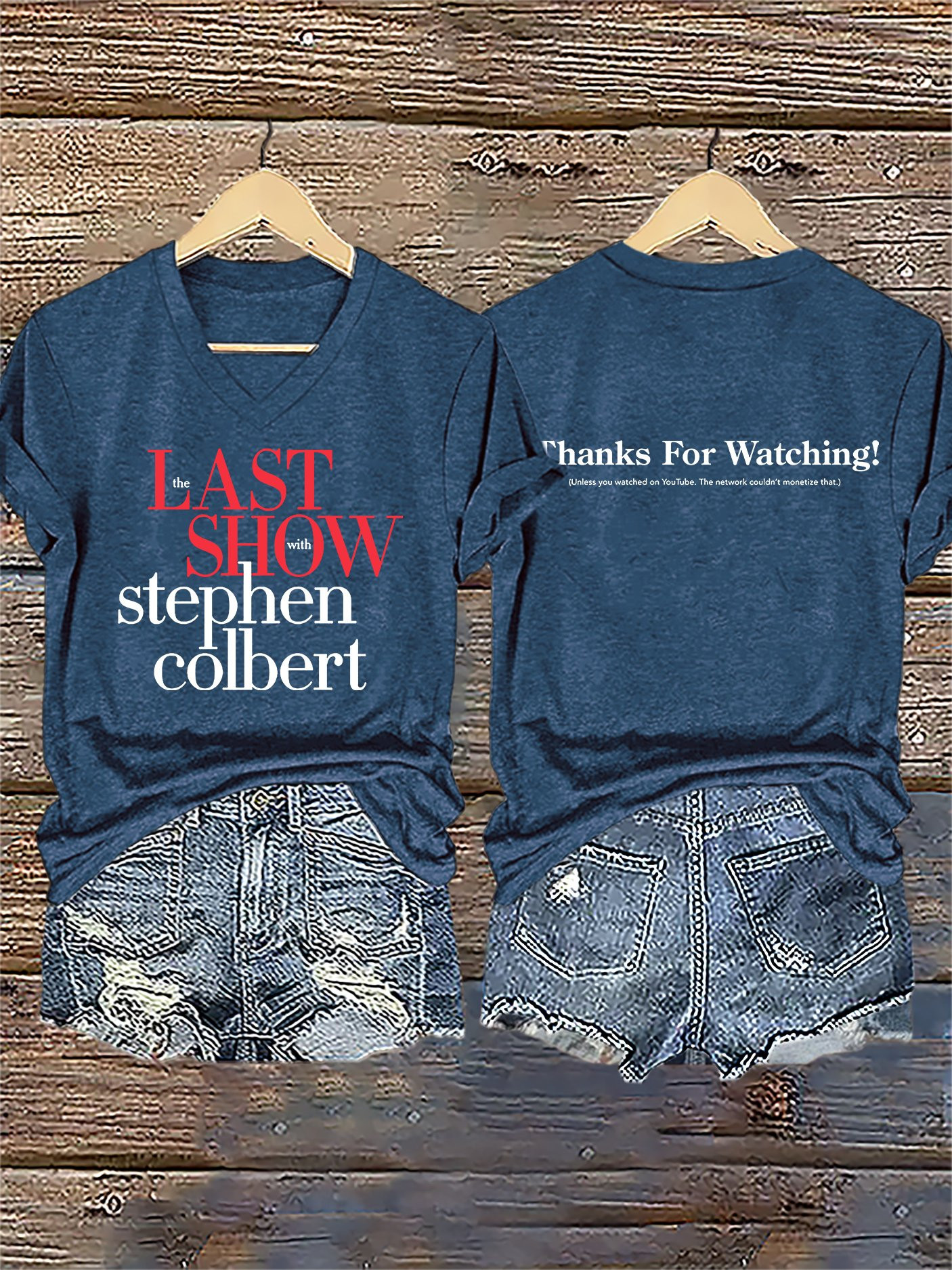 Stephen Colbert The Last Show 2026 Merch The Last Show V-Neck T-Shirt Thanks For Watching Shirt - Image 2