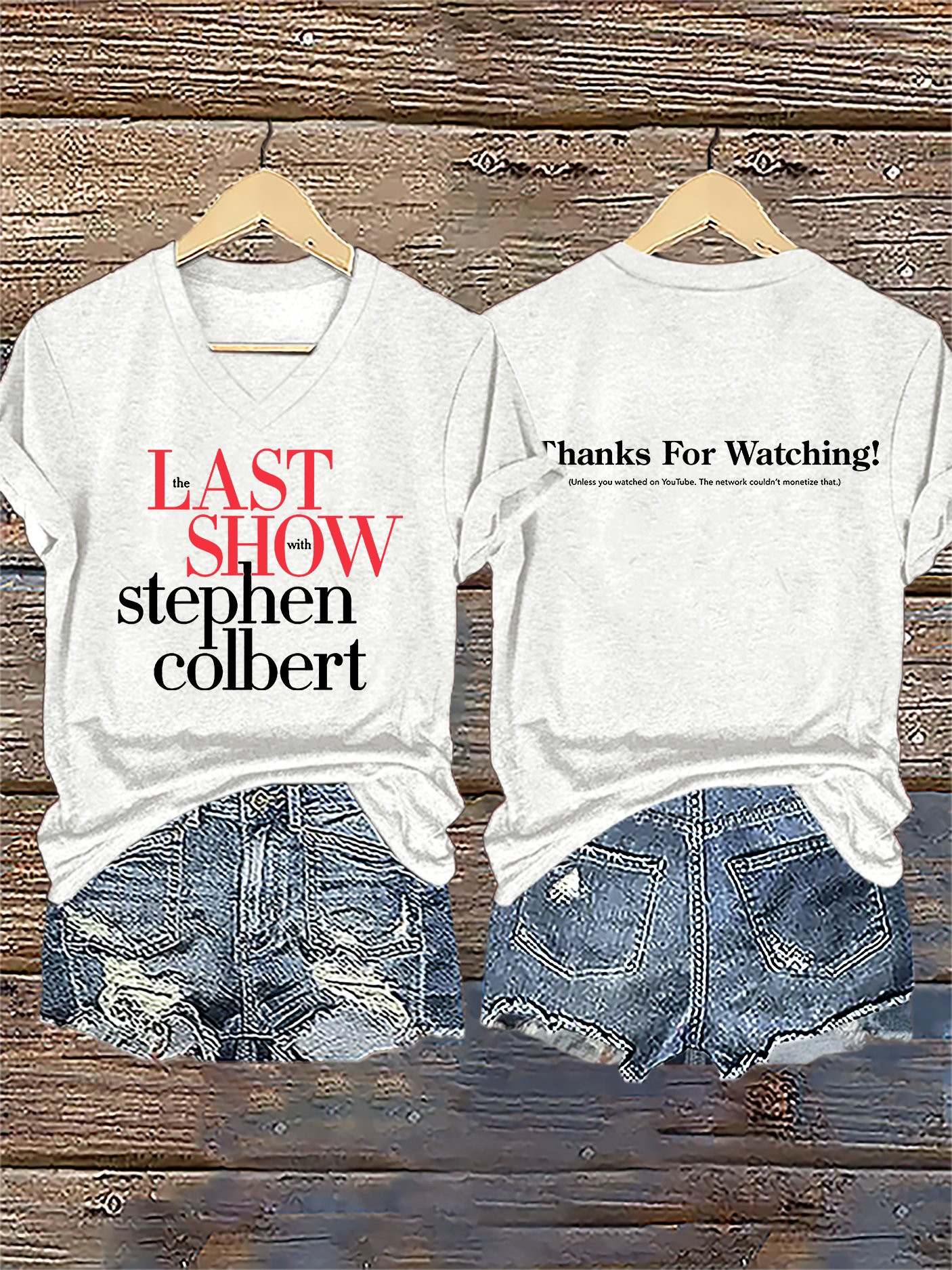 Stephen Colbert The Last Show 2026 Merch The Last Show V-Neck T-Shirt Thanks For Watching Shirt - Image 3