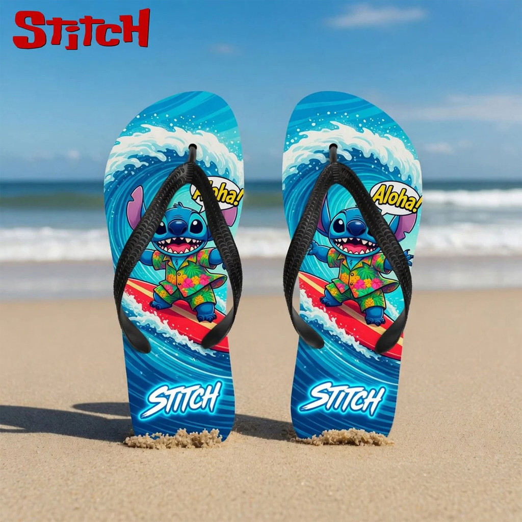 Stitch Colorful Ice Cream Drip Fun Summer Beach Flip Flops Stitch Merch Gift For Besties