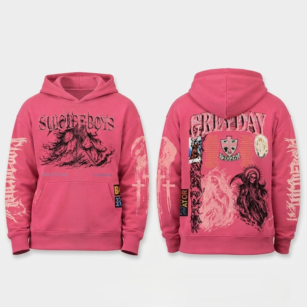 SuicideboyS Greyday 2026 Tour Grim Reaper Pink Zip Up Hoodie SuicideboyS Merch Hip Hop Fan Gear - Image 2