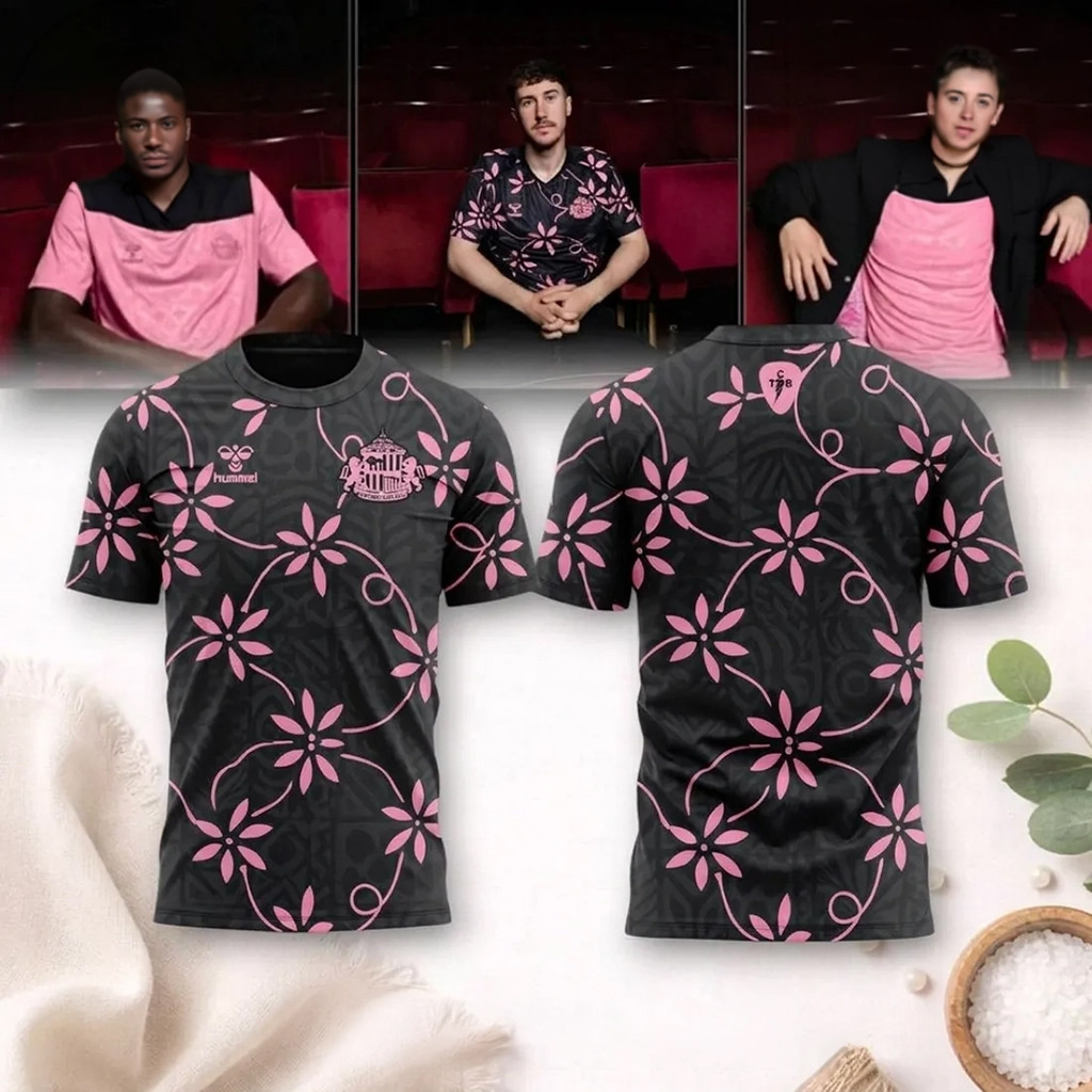 Sunderland AFC Floral Black And Pink T-Shirt Sunderland AFC Merch Gifts For Brothers