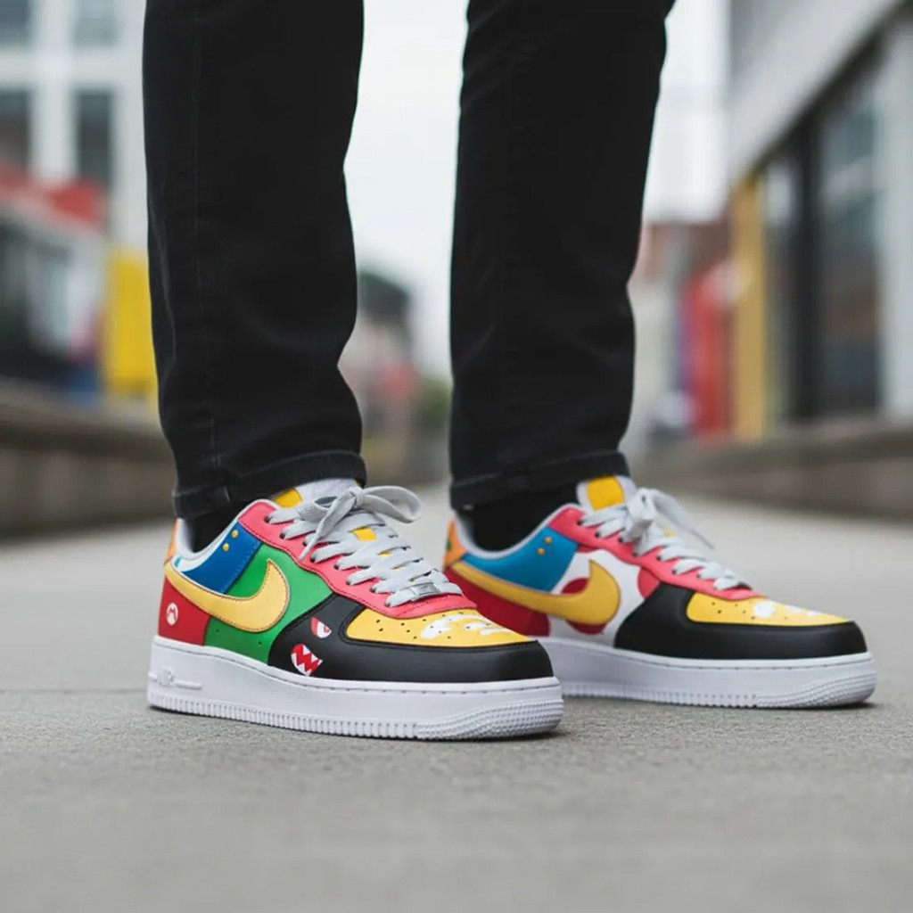Super Mario Bros AF1 Shoes Multi-Color Gaming Character Art Sneakers Super Mario Merch Gifts