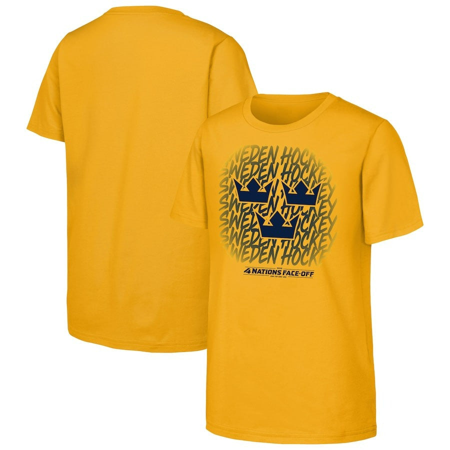 Sweden 2025 4 Nations Face-Off Game Time Gold T-Shirt 1 Sweden 2025 4 Nations Face-Off Game Time Gold T-Shirt