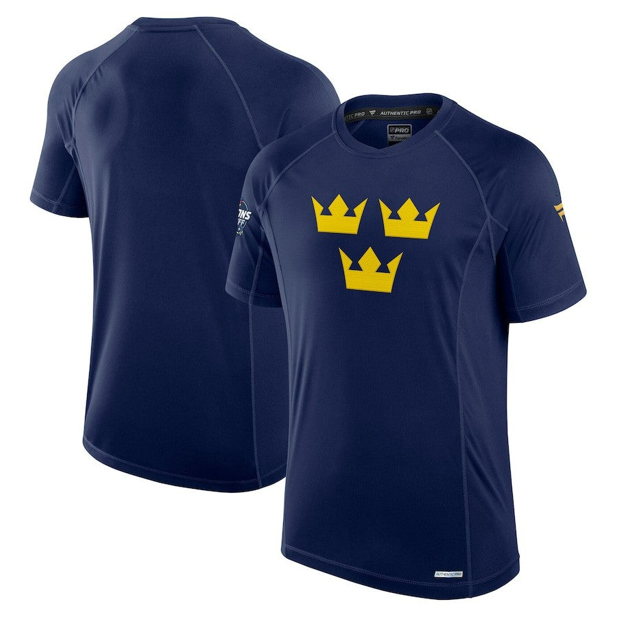 Sweden 2025 4 Nations Face-Off Pro Tech Athletic Navy T-Shirt 1 Sweden 2025 4 Nations Face-Off Pro Tech Athletic Navy T-Shirt