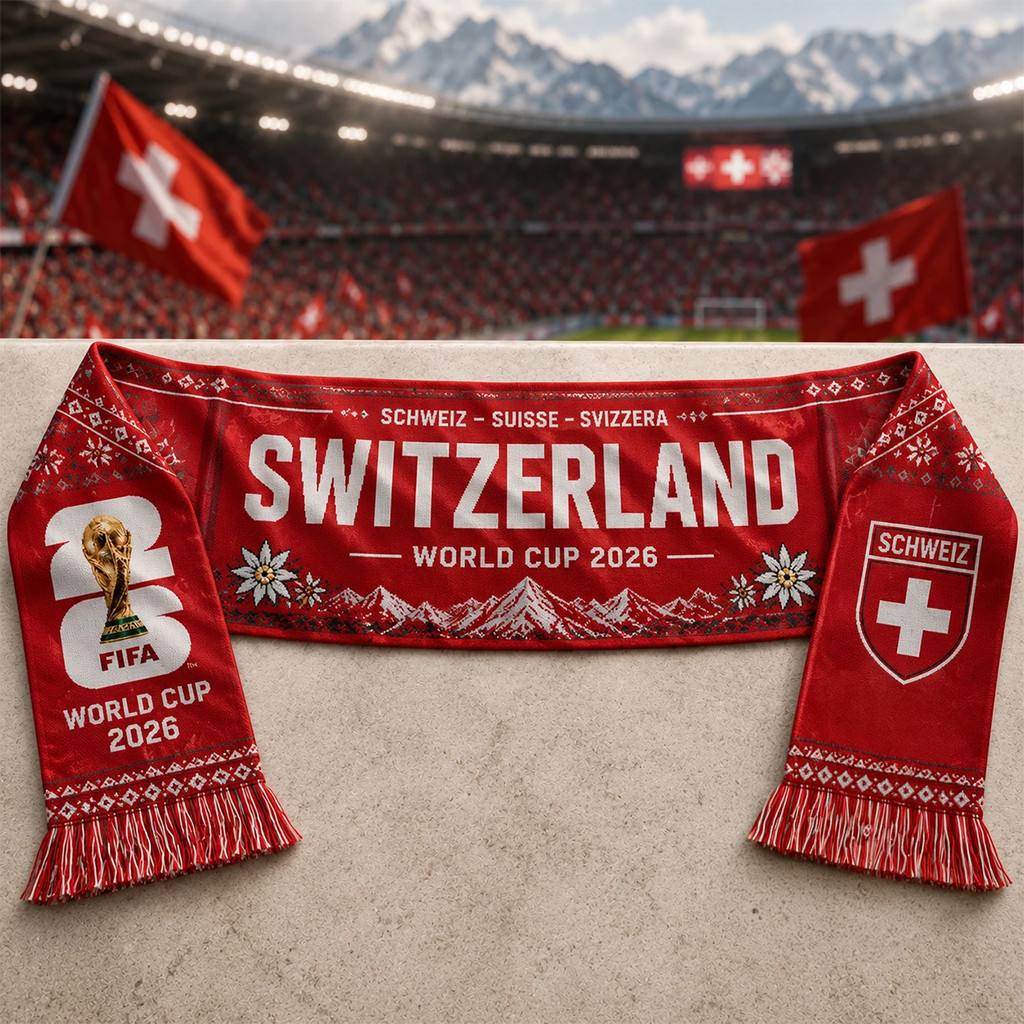 Switzerland FIFA World Cup 2026 Merch Schweiz Suisse Svizzera Scarf Gift For Football Fans