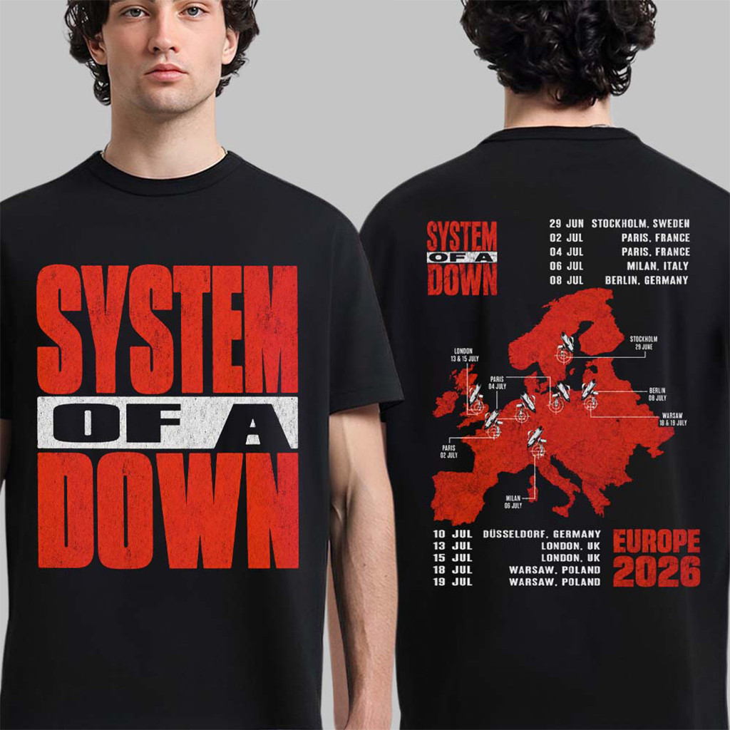 System Of A Down EU And UK Tour 2026 Merch Big Logo With Map T-Shirt SOAD Merch Gift For Fans