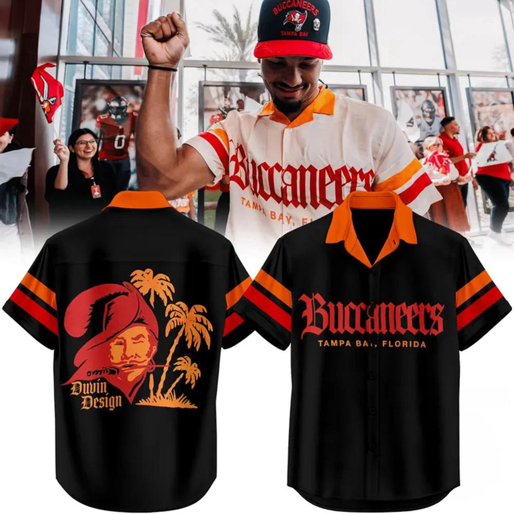 Tampa Bay Buccaneers Duvin Designs Black Cabana 2026 Black Hawaiian Shirt Buccaneers Merch Gifts