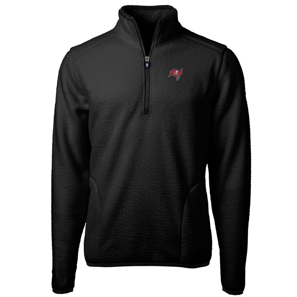 Tampa Bay Buccaneers Merch - Men's Cascade Eco Sherpa Fleece Quarter-Zip Pullover Jacket, Black - Cutter & Buck - Birthday Ideas For Football Fan