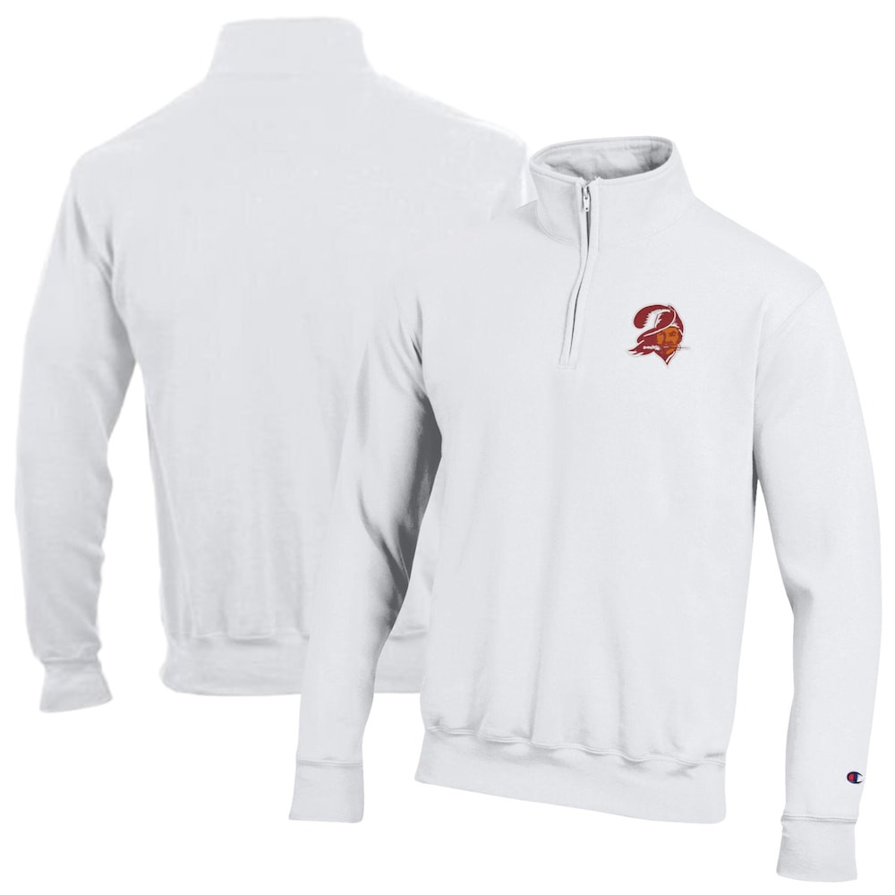 Tampa Bay Buccaneers Merch - Men's Champion Powerblend Quarter-Zip Pullover, White - Gift For Football Fans