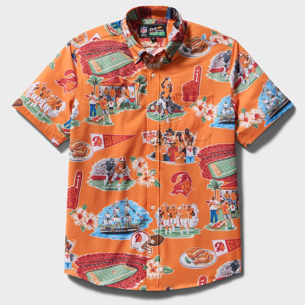 Tampa Bay Buccaneers Merch - Men's Reyn Spooner Scenic Button-Down Shirt, Orange - Cool Gifts For Football Fans