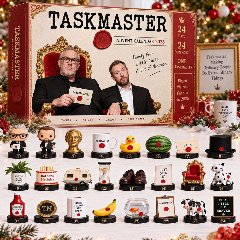 Taskmaster 2026 Advent Calendar With 24 Collectibles Christmas Ornaments Taskmaster Merch