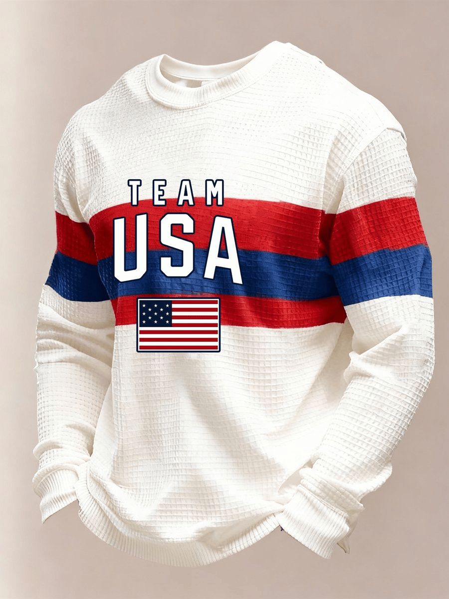 Team USA Graphic Waffle Knit Long Sleeve Crewneck T-Shirt