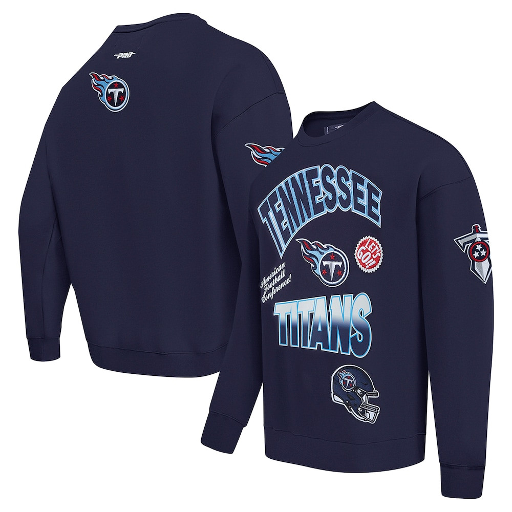 Tennessee Titans Merch - Men's Pro Standard Turn It Up Drop Shoulder Pullover Sweatshirt, Navy - Best Football Gifts For Christmas