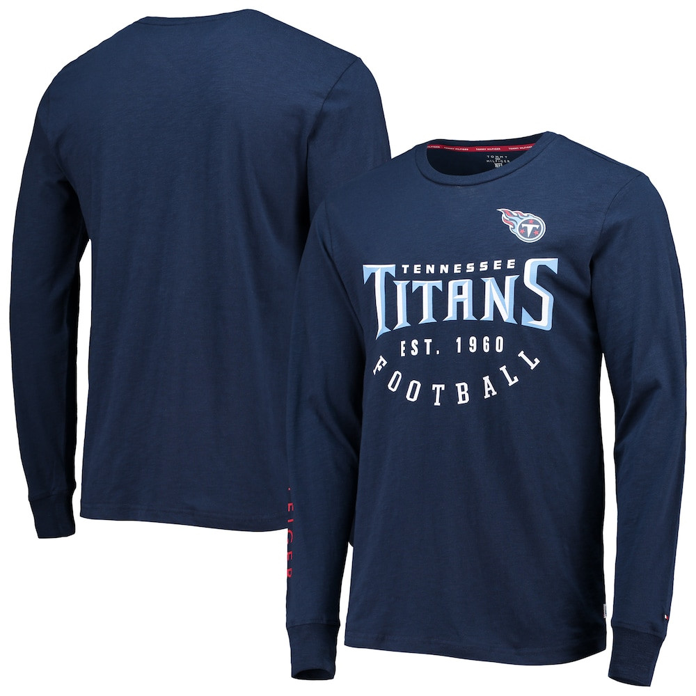 Tennessee Titans Merch - Men's Tommy Hilfiger Peter Long Sleeve T-Shirt, Navy - Cool Football Gifts