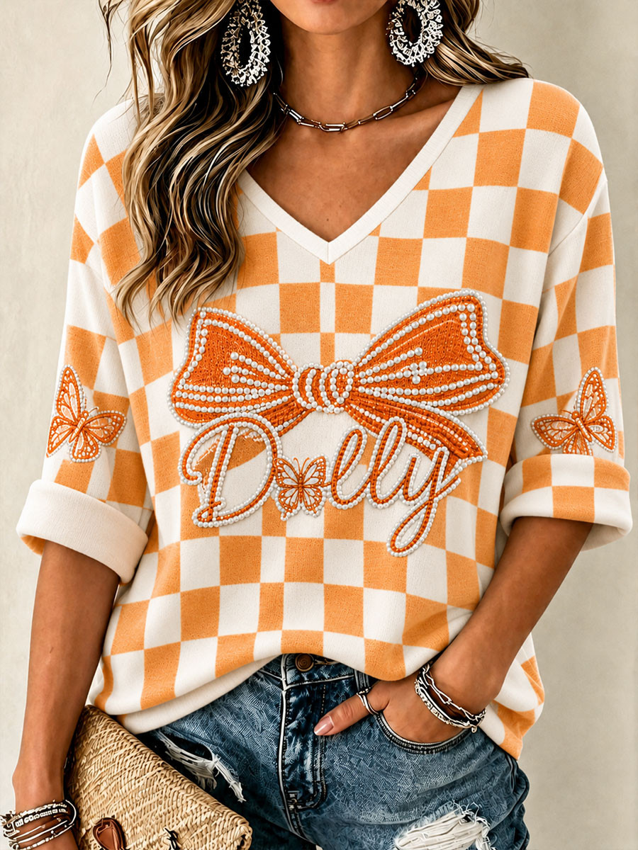 Tennessee Volunteers x Dolly Parton Merch Dolly Graphics Tennessee Football Long Sleeve V-Neck