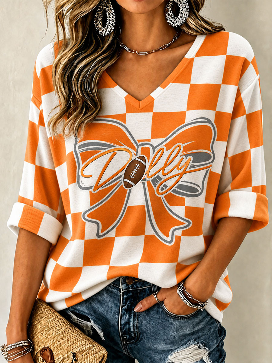 Tennessee Volunteers x Dolly Parton Merch Game Day Tennessee Football Long Sleeve V-Neck Shirt