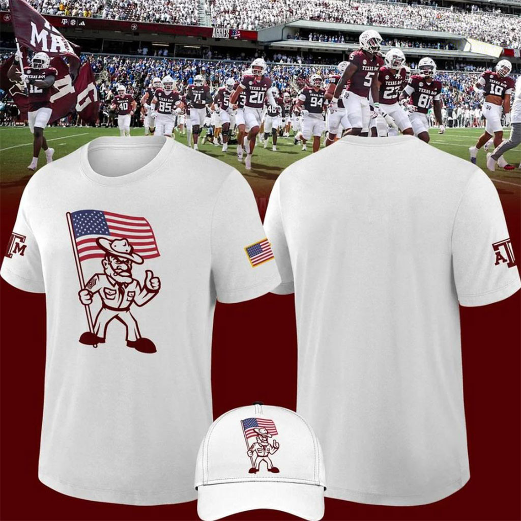 Texas A&M Aggies 2026 12th Man Ol Sarge US Flag White T-Shirt Texas A&M Aggies Merch Fan Gift
