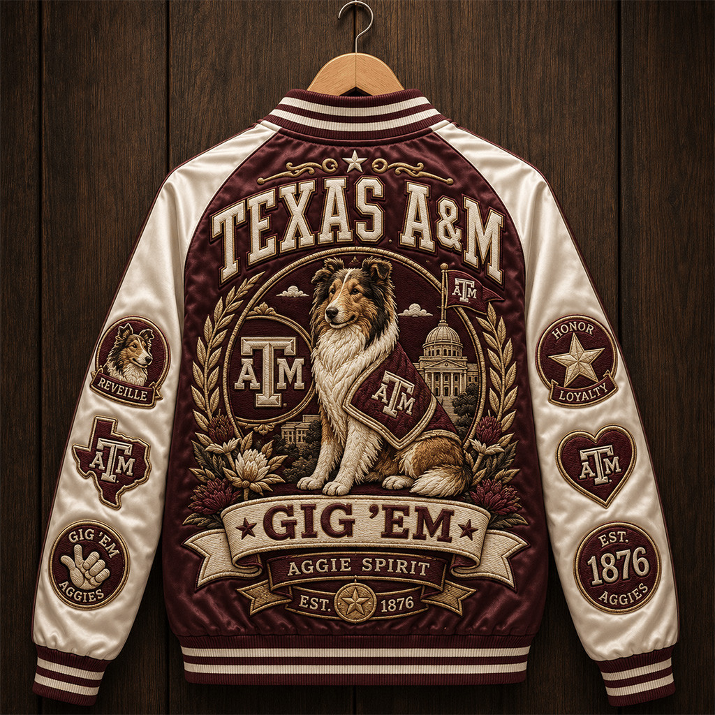 Texas A&M Gig Em Aggie Spirit Varsity Jacket Reveille College Football Fan Gear Game Day Gift