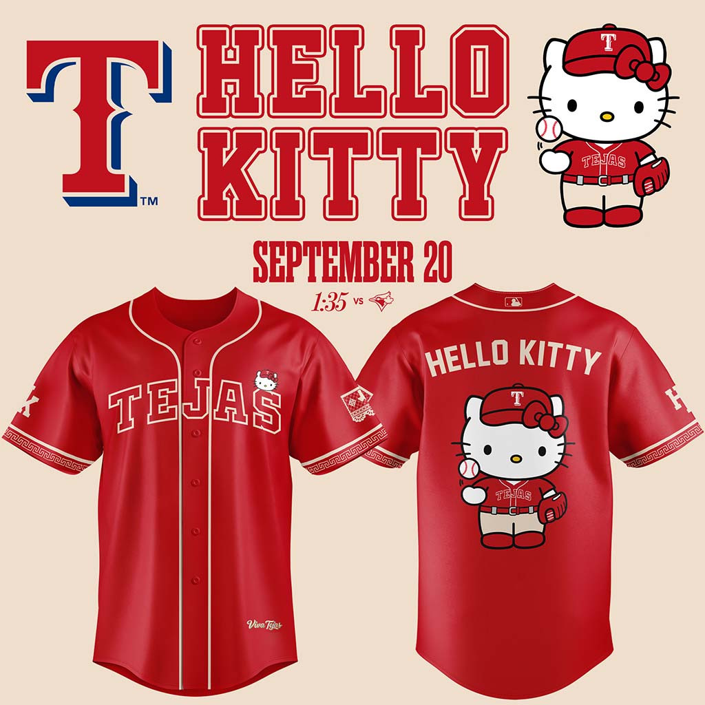 Texas Rangers x Hello Kitty Merch Tejas City Connect Jersey 2026 Present For Baseball Fans